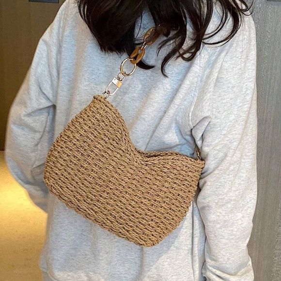 Boho Straw Woven Rattan Chain Strap Shoulder Bag - Picture 9 of 9